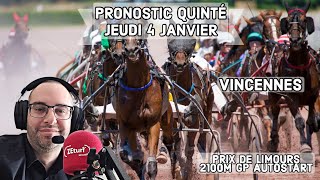 🔴 Pronostic Quinté Jeudi 4 Janvier 2024 Vincennes 🔴 Prix de Limours [upl. by Arraek586]