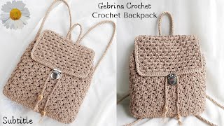 Easy Crochet Backpack For Beginner  Tutorial Tas Rajut Ransel Termudah Untuk Pemula Subtitle [upl. by Ehtyde]