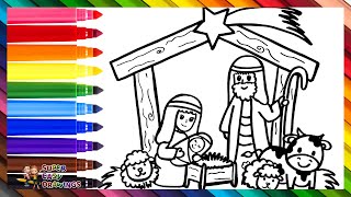 Drawing and Coloring the Nativity Scene of Bethlehem 👼👨‍👩‍👦🌟🌈 Christmas Drawings for Kids [upl. by Jojo]