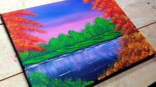 Como Pintar PAISAJE Facil y Rapido con Acrilico PASO a PASO  Otoño  Tutorial de Pintura Acrilica [upl. by Nosnibor]