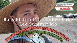 kayak Fishing HUGE bass Eps 2 Prairie Lee Lake Lee Summit Mo [upl. by Kcirdez]