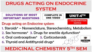 Solution Unit 4  Drugs acting on Endocrine System complete  Medicinal chemistry 5th semester [upl. by Southard]