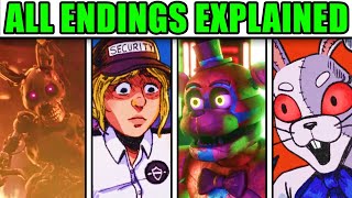 FNAF Security Breach ALL ENDINGS EXPLAINED BadGoodVIPVannyAftonGlitchtrap [upl. by Angle]