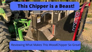 New Wood Chipper Review The Woodmaxx MX9900 PTO Powered Wood Chipper on John Deere 4044M Tractor [upl. by Aguayo]