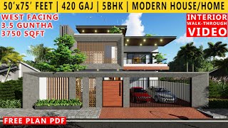 50 x 75 FEET HOUSE DESIGN  5BHK BUNGALOW  420 GAJ  35 GUNTHA  3750 SQFT HOUSE PLAN  DUPLEX [upl. by Eadrahs305]