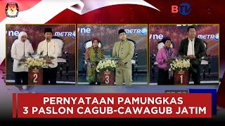 Full Pernyataan Penutup 3 Paslon CagubCawagub Jatim 2024  Beritasatu [upl. by Aitnyc]