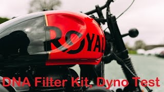 Free flow DNA air filter setup worth it Dyno test 350 Royal Enfield Hunter Meteor Classic [upl. by Aneeuq]