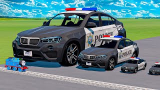 Big amp Small Police Cars Bmw  Police Truck Rescue Cars vs Thomas Trains  BeamNGdrive [upl. by Aura]