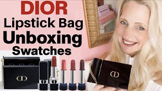 Rouge Dior minaudiere lipstick set unboxing  Dior holiday lipstick swatches Dior lipstick set 2022 [upl. by Enairb]