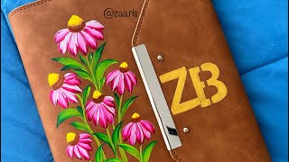 🌸🩷Onestroke floral painting on a LEATHER DIARY Cover 🌈🌸🎨 [upl. by Alenson25]