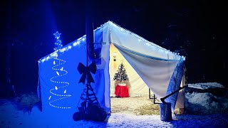 Cozy Christmas Hot Tent Winter Camping [upl. by Lundin]