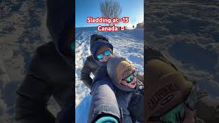 Braving the Cold Sledding in 15°C in Canada ❄️Freezing Fun shortvideo youtubeshorts canadalife [upl. by Rexford]