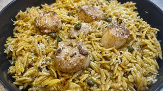 Orzo Pasta With Sea Scallops I Orzo amp Scallops in a ButterWhite Wine amp Saffron Sauce by Gastro Guru [upl. by Serg]