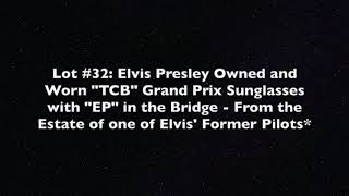 Lot 32 Elvis Presley Owned and Worn quotTCBquot Grand Prix Sunglasses with quotEPquot in the Bridge [upl. by Okoyk]