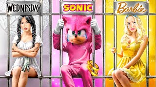 Wednesday Addams vs Sonic in Jail One Colored Makeover Challenge [upl. by Terrell242]