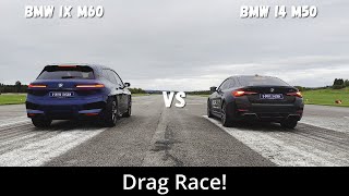 2023 BMW iX M60 619hp vs 2023 BMW i4 M50 544hp  Drag Race  4K [upl. by Aserat311]