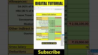 Mastering Salary Calculation in Excel Basic Salary Allowances amp Deductions digitaltutorial425 [upl. by Dollar]