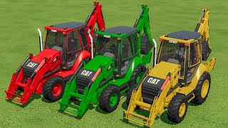 TRANSPORTING CAT BACKHOE LOADERS IN FS22  FARMING SIMULATOR 22 [upl. by Deb]