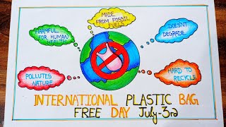 International Plastic Bag Free Day Poster।Stop Using Plastic Bags Drawing।Plastic Awareness Poster🛍️ [upl. by Stich]