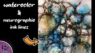 Intuitive WATERCOLOR amp NEUROGRAPHIC ink lines demonstration Abstract Rocks Easy amp Fun Art 155 [upl. by Lyreb]