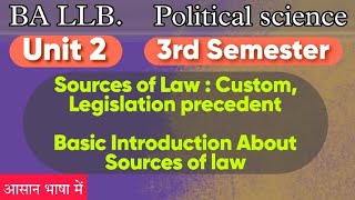 Sources Of Law Basic Introduction  Custom Legislation Precedent  Political science 3rd semester [upl. by Ylrehs]