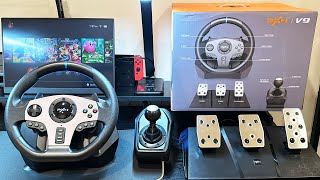 Unboxing and Setup PXNV9 Racing Wheel  Nintendo Switch  Gameplay [upl. by Ahseral660]