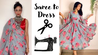 Making a Dress from Saree  Easy stitching  Neelam Sehtya [upl. by Atwekk]