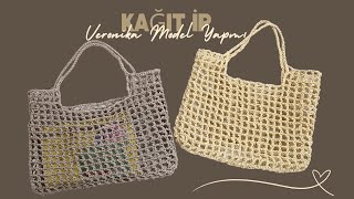 Kağıt İp Veronika Çanta Yapımı  How to crochet a bag [upl. by Klute114]