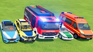 POLICE CAR FIRE TRUCK AMBULANCE COLORFUL CARS FOR TRANSPORTING FS 22 [upl. by Arretal]