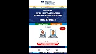 Live Webinar on Meetings of Board of Directors SS1 and Revised Secretarial Standard [upl. by Neeham]