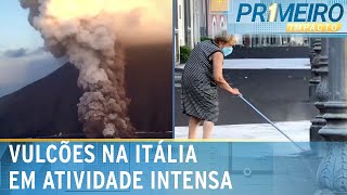 Vulcões na Itália formam rastro de fumaça e espalham cinza nas ruas  Primeiro Impacto 050724 [upl. by Nnahsal]