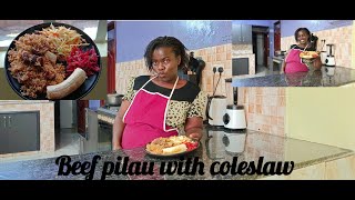 Easy beef pilau recipe with coleslawReady for the holidays [upl. by Nylodnewg]