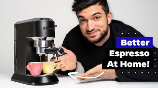 How To Make Better Coffee on Home Espresso Machine DeLonghi Dedica EC685 Tutorial [upl. by Aicenev]