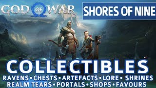 God of War  Shores of Nine All Collectible Locations Ravens Chests Artefacts Shrines  100 [upl. by Brod]