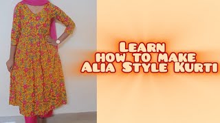 Alia Style Kurti Cutting and Stitching  Pleated Kurti  Perfect Alia Kurti Cuttingampstiching [upl. by Adnovay100]