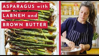 Asparagus with labneh brown butter and burnt lemon  Ottolenghi 20 [upl. by Toddie]