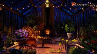 NIGHT GREENHOUSE AMBIENCE  Night Nature Sounds Pages Turning Crackling Fire [upl. by Kaufman]