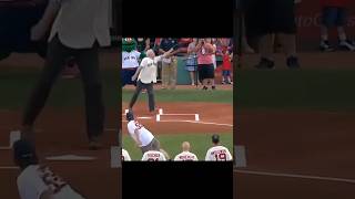 GREATEST first pitch ever funnyshorts mlbbaseball funnybaseball bullseye [upl. by Acinok]