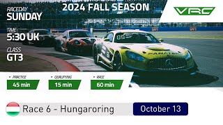 rfactor 2  VRC 2024 Fall Series  GT3  Round 6  Hungaroring [upl. by Adnilam]