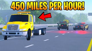 HIJACKED TOW TRUCK GOES 450 MPH DOWN THE HIGHWAY HUGE PURSUIT ERLC Roblox Realistic Roleplay [upl. by Yur]