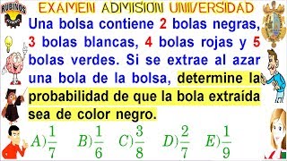 Probabilidad Simple  Examen Universidad Admisión SAN MARCOS Solucionario UNMSM [upl. by Aivlis]