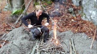 Overnight on a Fire Bed 3°C No Sleeping Gear  Bushcraft Survival [upl. by Leuqar304]