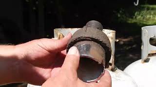 Homemade propane tank valve removal tools for use with an impact Easy peesy [upl. by Aduh124]