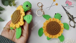 PATRÓN fácil  llavero de tortuga girasolflor 🌻a crochet en TENDENCIA [upl. by Ellenhoj]