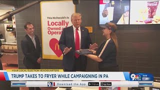 Trump campaigns in Pennsylvania working at McDonalds [upl. by Castara479]