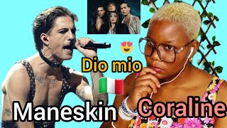 MÅNESKIN  CORALINE  English and Italian Lyrics First Time Hearing  Reaction [upl. by Treat]