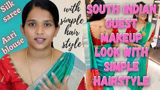 South Indian Wedding Guest Makeup Look with Simple amp Easy Hairstyle with flowers [upl. by Agem]