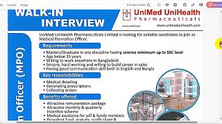 Unimed Unihealth Pharmaceuticals job circular [upl. by Tawney]