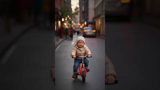 Babies riding cycle on city road 😨  babyactivities babyshorts cycling shorts shortsfeed [upl. by Ennirak]