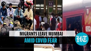 Corona fear Migrant workers leave Mumbai in jampacked train fearing lockdown [upl. by Nelyaw]